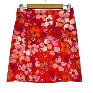Talbot Orange Pink Floral Mini Skirt Womens 2P Retro Mod Classic Straight Pencil